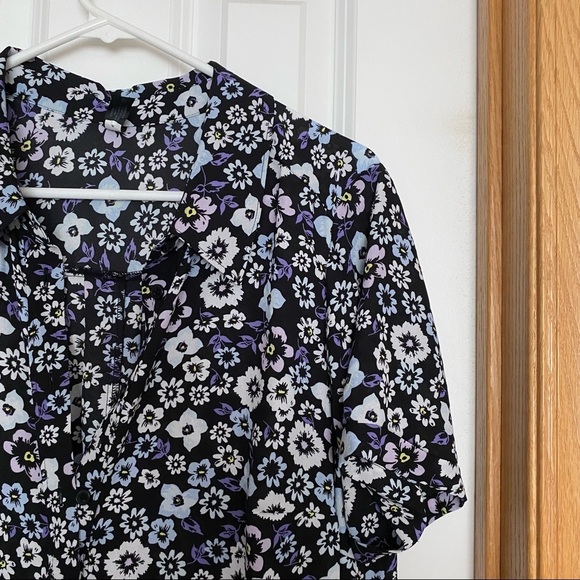 Lane Bryant Black Floral Print Button Front Tunic Kimono Size 10/12 - Picture 2 of 7